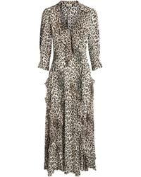 RIXO London - Crepe Leopard Rosanna Midi Dress - Lyst