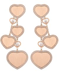 Chopard - Rose Gold And Diamond Happy Hearts Earrings - Lyst
