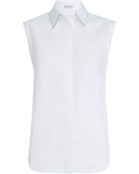 Brunello Cucinelli - Stretch-Cotton Poplin Sleeveless Shirt - Lyst