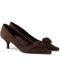 Prada - Suede Floral-Detail Pumps 55 - Lyst