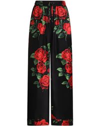 Dolce & Gabbana - Silk Rose-Print Trousers - Lyst