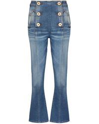 Balmain - Gold-buttoned High-rise Flared Jeans - Lyst