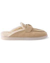 Prada - Suede Shearling-Lined Mules - Lyst