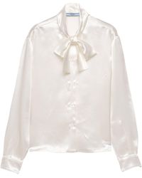 Prada - Satin Tie-Neck Blouse - Lyst