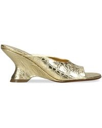 Dries Van Noten - Embossed Metallic Leather Mules 75 - Lyst