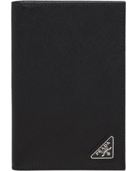 Prada - Saffiano Leather Logo Passport Holder - Lyst