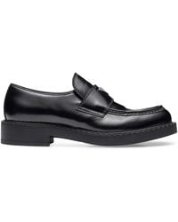 Prada - Chocolate Brushed-Leather Loafers - Lyst