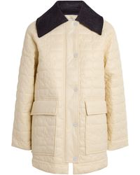 Ganni - Corduroy-Collar Shiny Quilted Jacket - Lyst