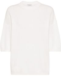 Brunello Cucinelli - Cotton Cropped-Sleeve Sweater - Lyst