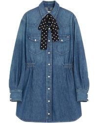 Valentino - Denim Polka-Dot Bow Shirt Dress - Lyst