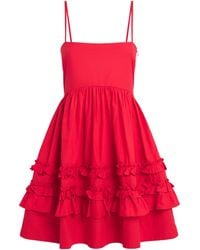 Ganni - Cotton Ruffled Mini Dress - Lyst