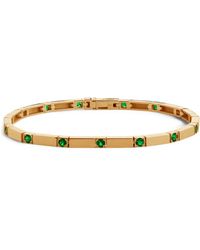 Azlee - Yellow Gold And Emerald Tennis Bracelet - Lyst
