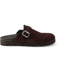 Prada - Suede Buckle Mules - Lyst
