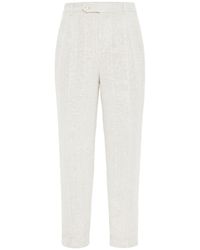 Brunello Cucinelli - Linen-blend Chalk-stripe Trousers - Lyst