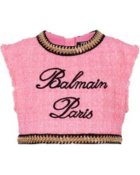 Balmain - Tweed Logo Crop Top - Lyst