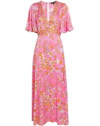 Maje - Satin Floral Midi Dress - Lyst