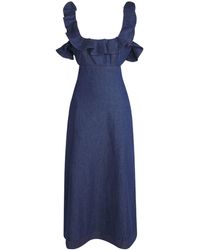 Zimmermann - Denim Frilled Aster Midi Dress - Lyst