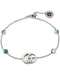 Gucci - Sterling Silver, Mother-of-pearl And Topaz Double G Bracelet - Lyst