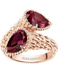Boucheron - Small Rose Gold And Garnet Serpent Bohème Two-stone Motif Ring - Lyst