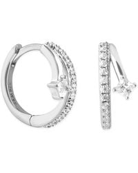 Astrid & Miyu - Rhodium-Plated Sterling And Cubic Zirconia Crystal Illusion Huggie Earrings - Lyst