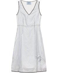 Prada - Bow-Detail Stripe Mini Dress - Lyst