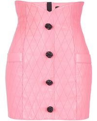 Balmain - Quilted Leather Tulip Mini Skirt - Lyst