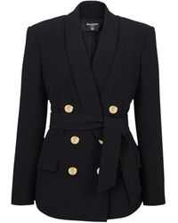 Balmain - Double-breasted Belted Blazer - Lyst