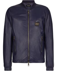 Dolce & Gabbana - Leather Jacket With Branded Tag - Lyst