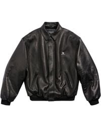 Balenciaga - Logo-debossed Leather Bomber Jacket - Lyst
