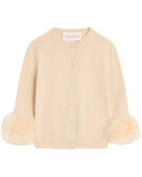Valentino - Wool Feather-Trim Cardigan - Lyst