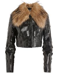 A.W.A.K.E. MODE - Faux Leather Woven Cropped Jacket - Lyst