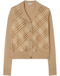 Burberry - Wool-Silk Check Panel Cardigan - Lyst