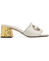 Gucci - Leather Cut-out Interlocking G Mules 55 - Lyst