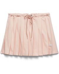 Prada - Cotton Pleated Mini Skirt - Lyst