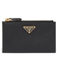 Prada - Saffiano Leather Zip Card Holder - Lyst
