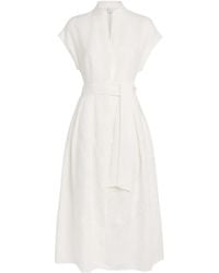 Eleventy - Linen Embroidered Midi Shirt Dress - Lyst