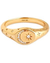 Astrid & Miyu - Plated Sterling And Cubic Zirconia Cosmic Crystal Signet Ring - Lyst