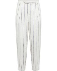 Brunello Cucinelli - Linen-wool Chalk-stripe Trousers - Lyst