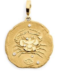 Azlee - Large And Diamond Cancer Coin Charm - Lyst