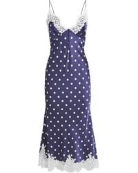 Self-Portrait - Satin Lace-Trim Polka-Dot Midi Dress - Lyst