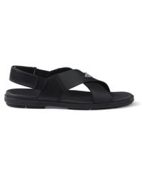 Prada - Leather Crisscross Sandals - Lyst