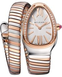 BVLGARI - Rose, Stainless Steel, Diamond And Rubellite Serpenti Tubogas Watch - Lyst