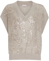 Brunello Cucinelli - Linen-blend Dazzling Flower Sweater - Lyst