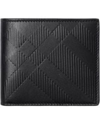 Burberry - Leather Embossed Check Bifold Wallet - Lyst