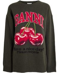 Ganni - Wool-Blend Oversized Cherry Sweater - Lyst
