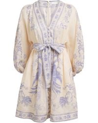 Zimmermann - Linen Indra Plunge Mini Dress - Lyst