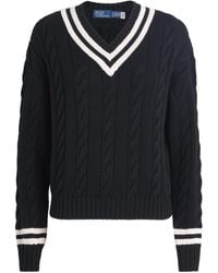 Polo Ralph Lauren - Cotton Aran-Knit V-Neck Sweater - Lyst