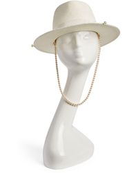 Ruslan Baginskiy - Straw Fedora Hat With Pearl Chain Chin Strap - Lyst
