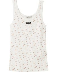Miu Miu - Cotton Jersey Ribbed Tank Top - Lyst
