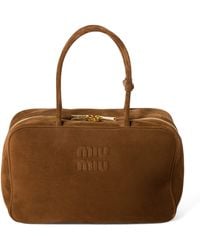 Miu Miu - Suede Beau Top-Handle Bag - Lyst